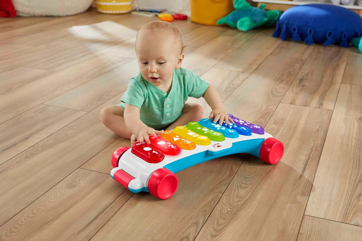 Fisher-Price Xilofono gigante luminoso - strumento musicale elettronico da trascinare con canzoni con contenuti didattici, per bambini, neonati a partire da 9 mesi, multicolore, versione: francese, HJK40 Jucarii Bebe Naty Shop