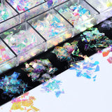JMEOWIO Glitter per unghie 12 griglie Sirena Decorazione per unghie Accessori per unghie Design per unghie