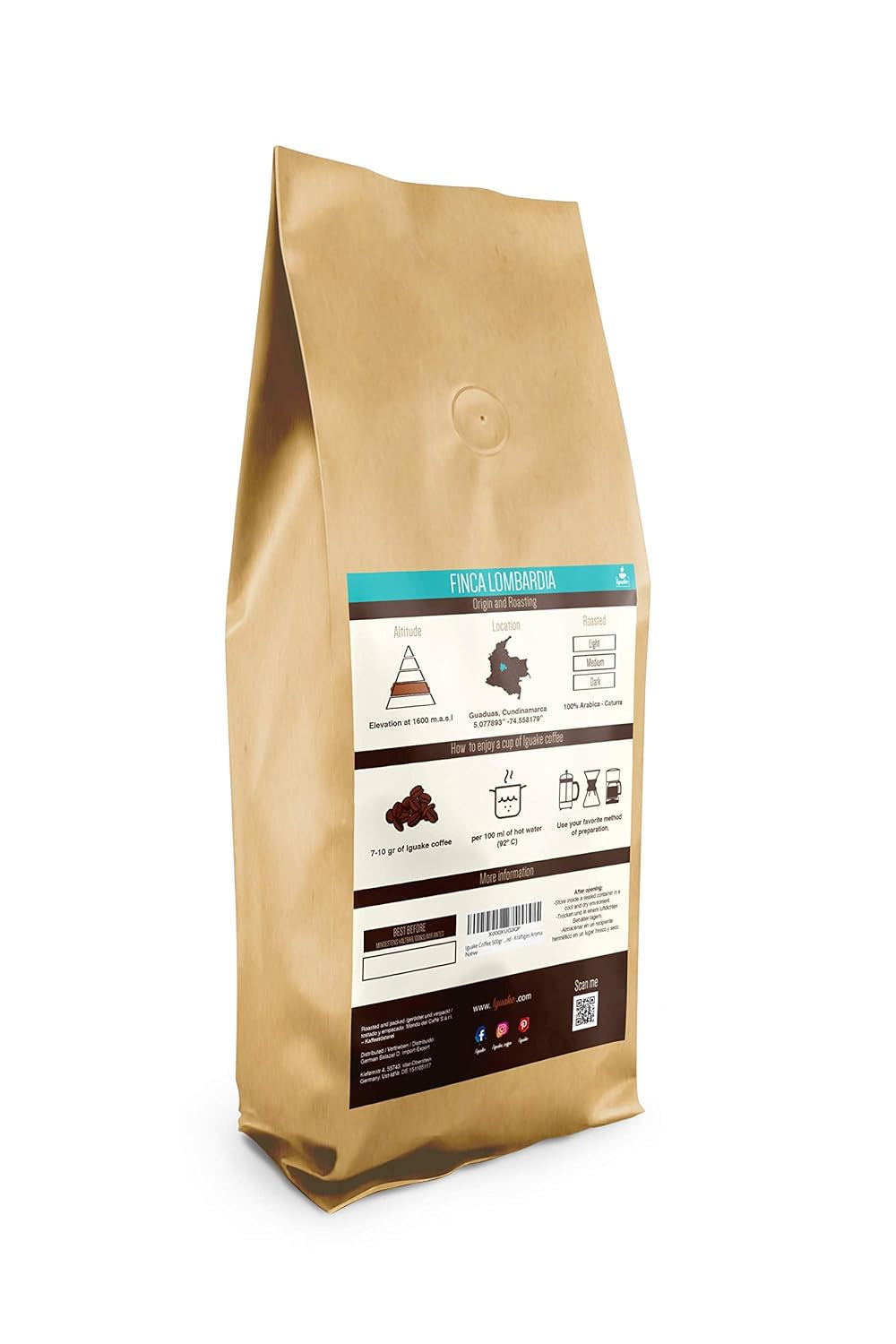 Caffè Iguaque 1000gr | Premium Kaffee ganze Bohnen 100% Arabica dalla Colombia | Familienbetrieb - Single Origin Kaffeebohnen - Nachhaltige eigene Plantage im Hochland - Kräftiges Aroma