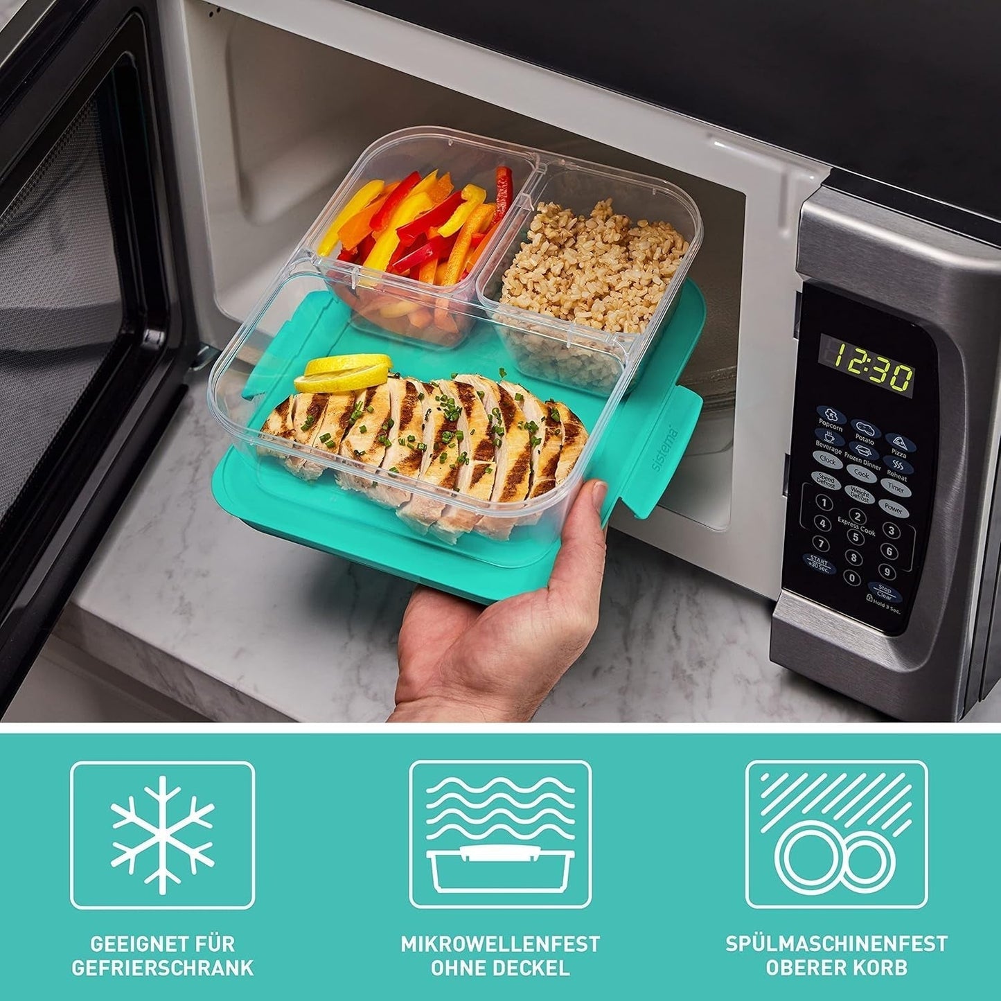 Contenitori per la conservazione degli alimenti del sistema IT Nest Scatole per la preparazione dei pasti | Contenitori ermetici da 1,9 litri con TRE scomparti e coperchi | Senza BPA | Verde | 5 contenitori per alimenti Naty Shop