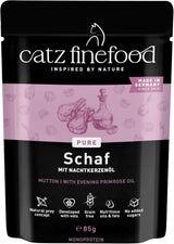 Alimento umido per gatti Catz Finefood Purrrr Sheep Monoprotein n. 113, per gatti con digestione sensibile, contenuto carne 70%, 16 buste da 85 g ciascuna