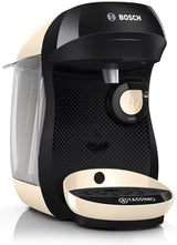 Bosch Tassimo Happy Friendly TAS107E Macchina per caffè a capsule, 70+ bevande, Adatta a tutte le tazze, Arresto automatico, Sostenibile, Dosaggio perfetto, Salvaspazio, 1400 W, Crema/Nero