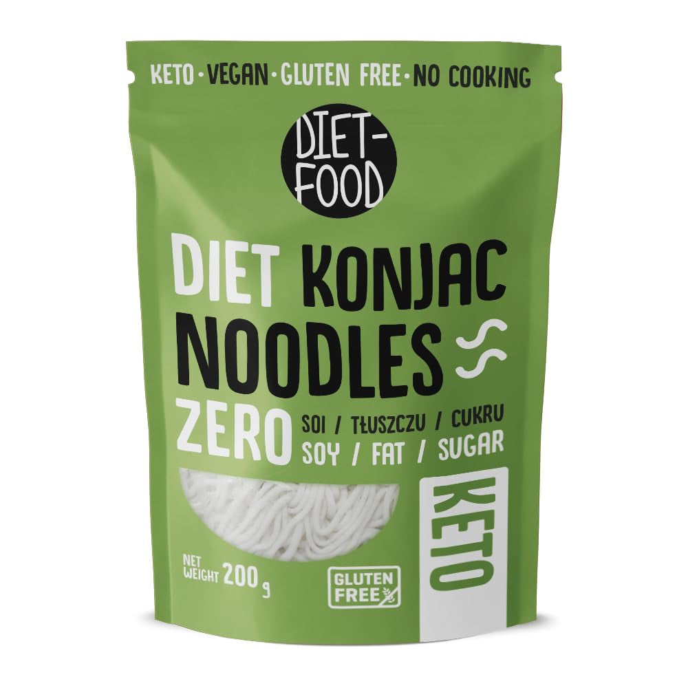 Tagliatelle Shirataki dietetiche | Tagliatelle Konjac a basso contenuto di carboidrati | 200 grammi di tagliatelle dietetiche solubili in acqua vegane a basso contenuto calorico, senza grassi, senza soia, senza glutine