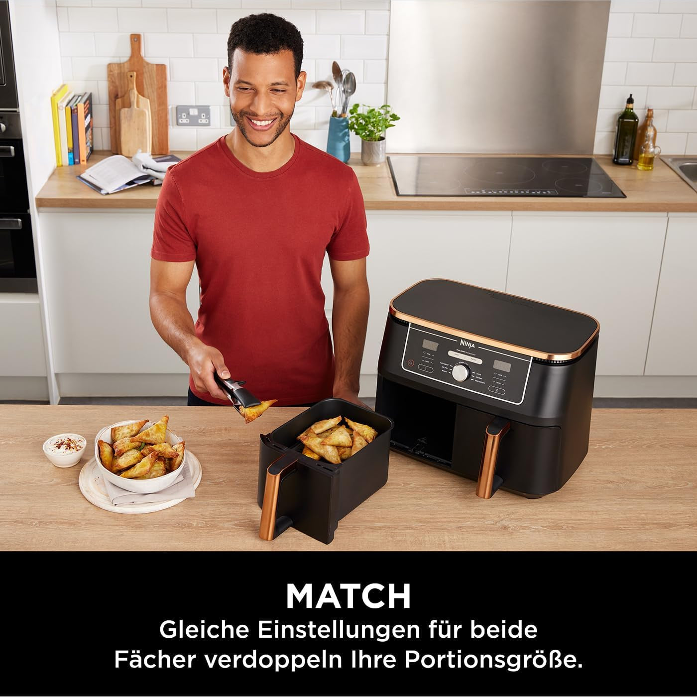 Ninja Foodi AF400EUCP MAX Friggitrice ad Aria Dual Zone, Friggitrice ad Aria da 9,5 L, 2 Scomparti, con Pinze, Rivestimento Antiaderente Elettrodomestici Naty Shop