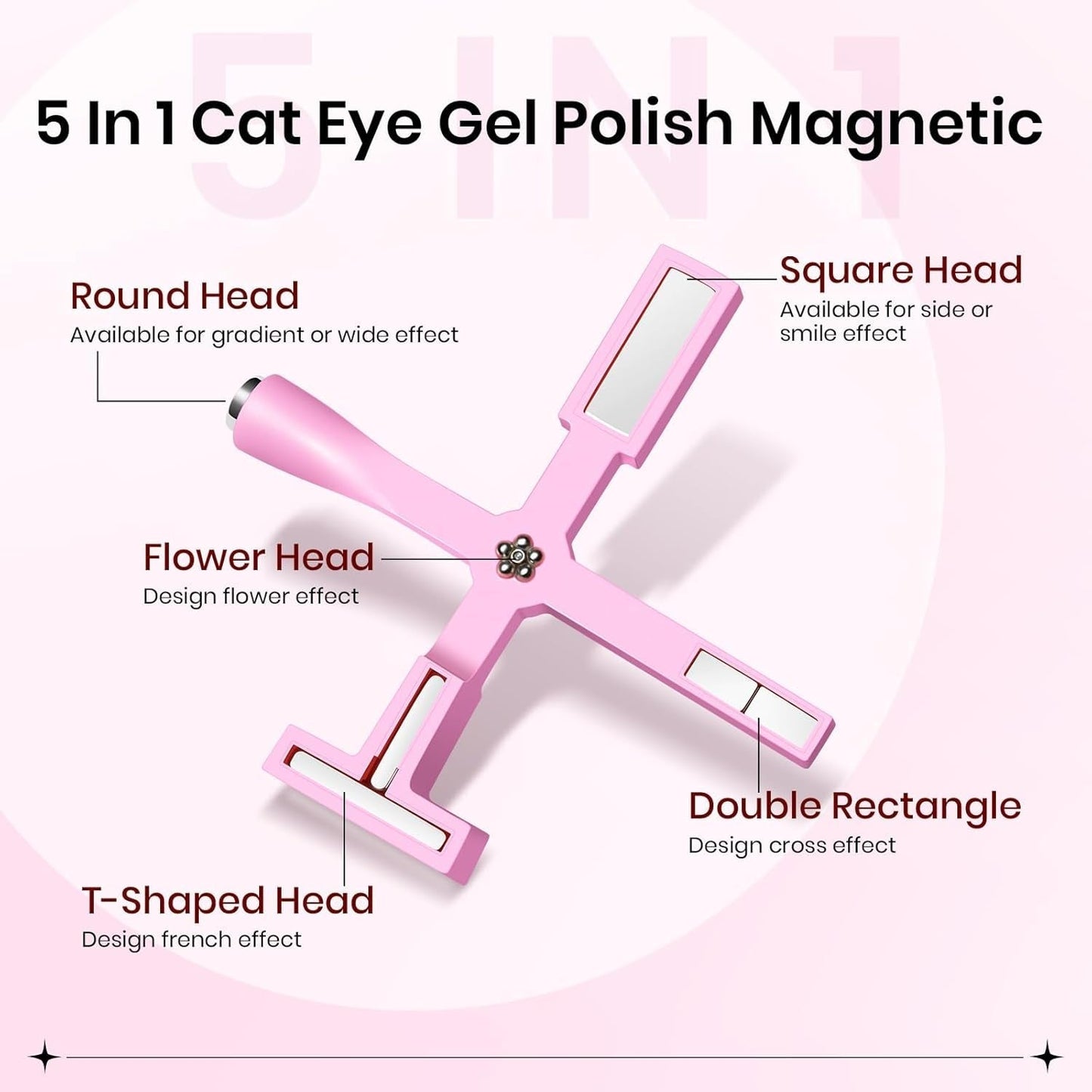 SUPWEE Strumento magnetico per unghie 5 in 1, Magnete rosa Cat Eye per unghie Stilo magnetico multifunzione Fai da te Magic 3D Magnet Stick Pen Set Nail Art Magnet Stick per Nail Art Articoli fai da te