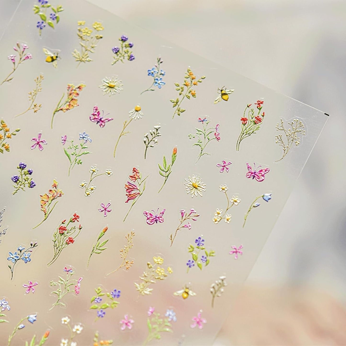 JMEOWIO 3D Nagelsticker Blumen Nail Art Sticker Selbstklebend Nagelaufkleber 5D Stereoscopico Frühling Sommer Blumen Dekoration Nageldesign Zubehör 1 Blatt