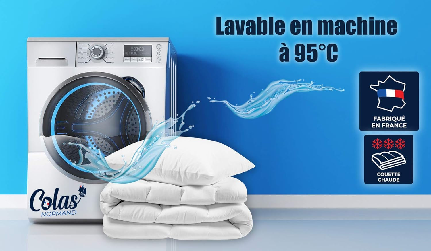 COLAS NORMAND Piumino caldo, lavabile a 95°C, 240 X 220 Cm, resistente, in microfibra, morbido, setoso e confortevole, prodotto in Francia, bianco Trapunte e trapunte Naty Shop