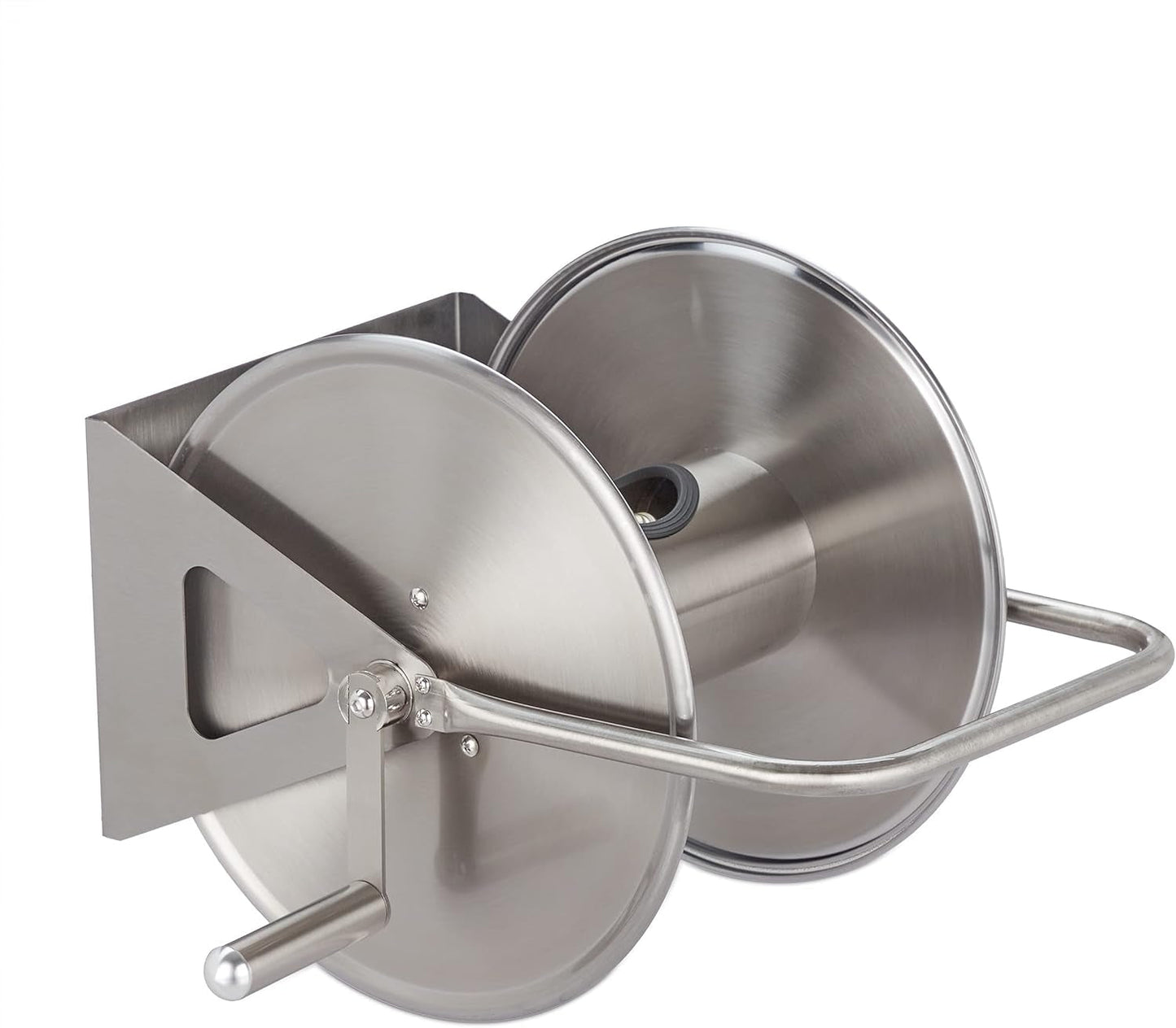 Relaxdays Avvolgitubo in Acciaio Inox, Avvolgitubo Vuoto, Montaggio a Pavimento e a Parete, per Tubo da Giardino da 40 m, Avvolgitubo, Argento, 43,5 x 43,5 x 31,5 cm