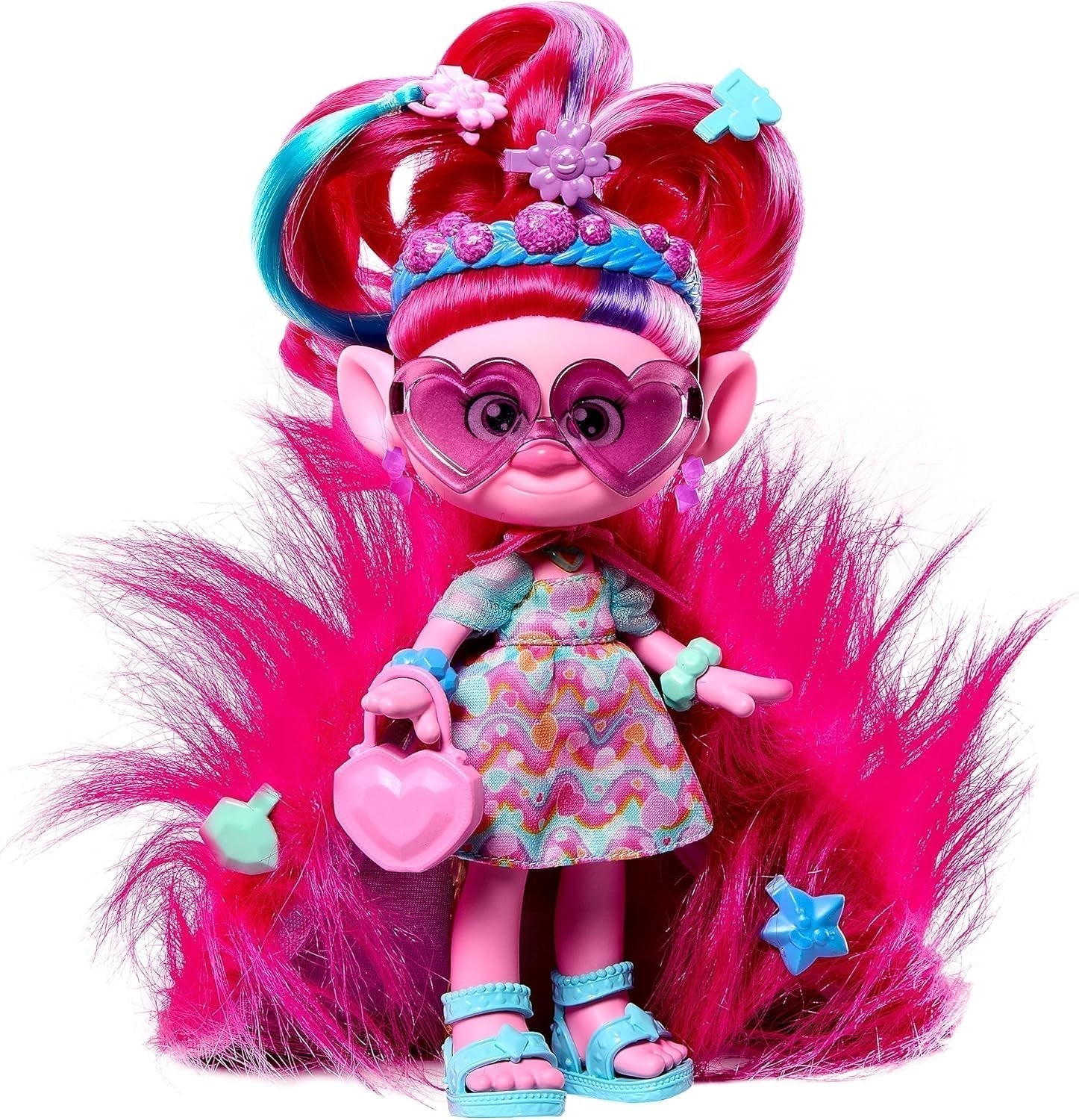 Mattel DREAMWORKS TROLLS Together Strong - Hair-Tastic Queen Poppy Fashion Doll - 15+ Accessori, Pettine Glitter, Gel Glitter Lavabile, dai 3 anni in su HNF25 Naty Shop Poppy Dolls Peluche Capelli Pelosi