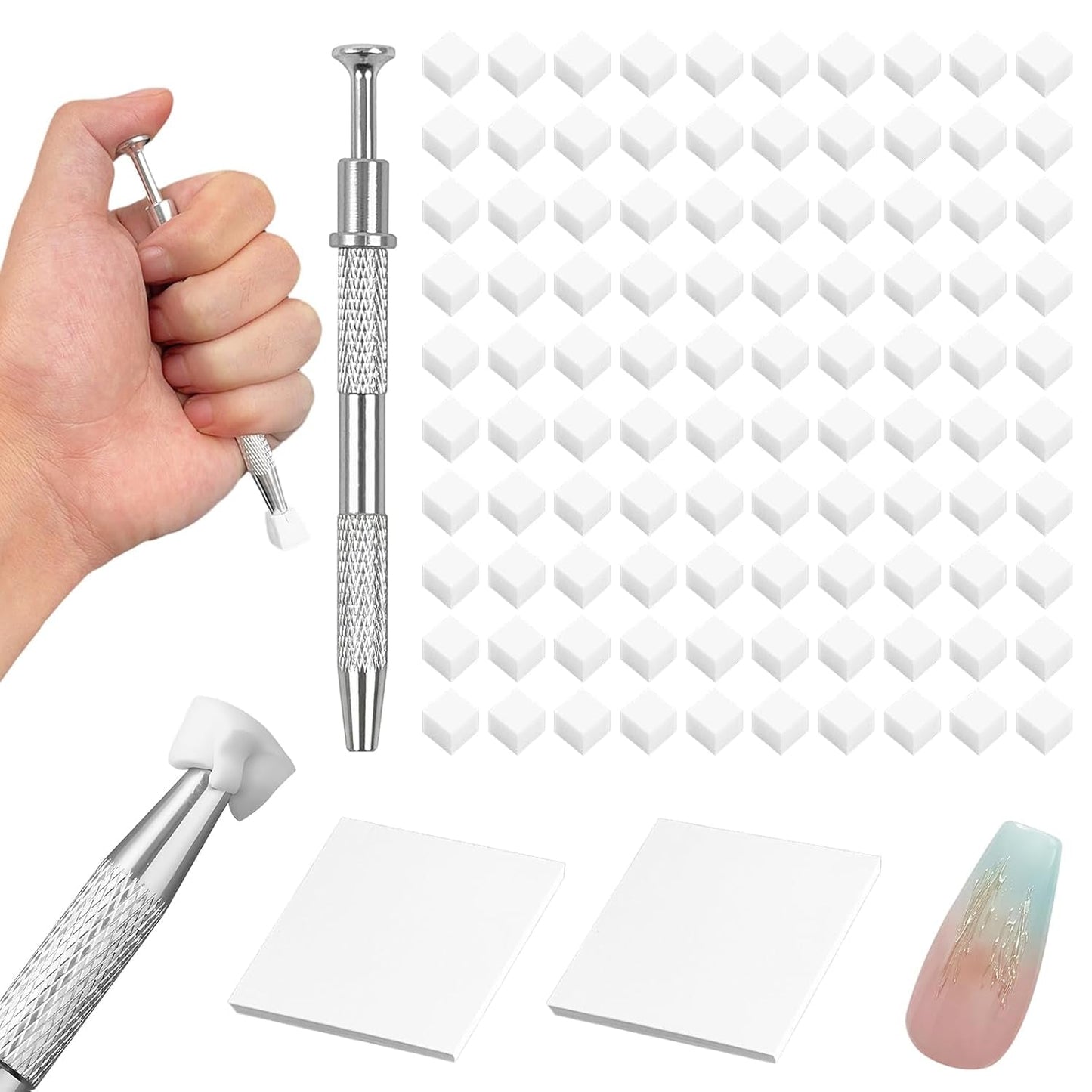 100 pezzi Latexfree Nailart Schwämme, Ombre Nagelschwammpinsel, Nagelschwamm Mit Metallgreifer 100 Blatt Nailart-Mischpapier Austellungsbox, Maniküre Schwamm Applikator Für Farbverlauf Nailart