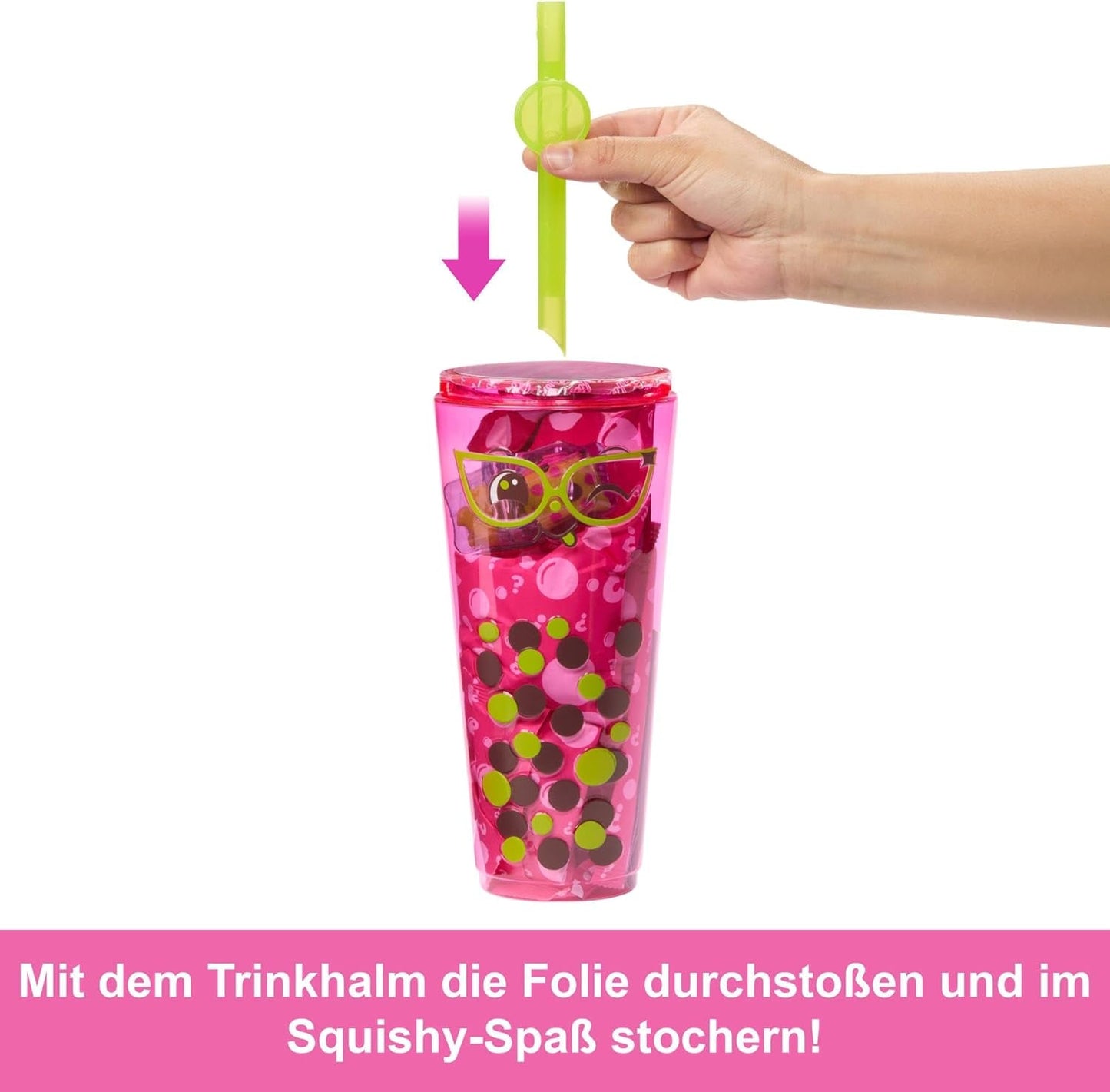 Barbie Pop Reveal Bubble Tea bambola e accessori, bambola alla moda profumata Berry Bliss con animale domestico, 8 sorprese, include cambia colore, tazza portaoggetti, HTJ20