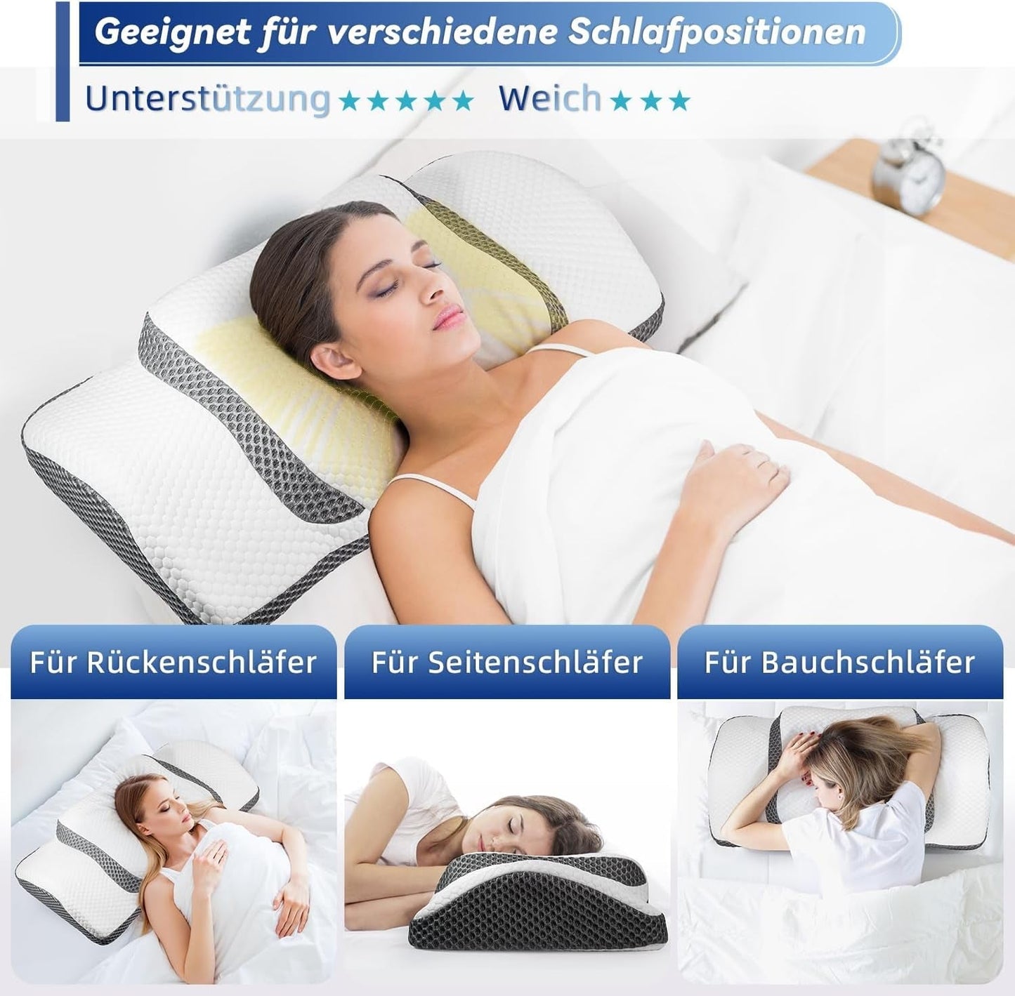 Cuscino Ortopedico, Cuscino Collo ergonomico, Cuscino Testa, Cuscino Memory Foam Originale per Fianchi, Supporto Schiena e Stomaco, Cuscino Supporto Collo per Uomo, Donna (67,3 X 38,2 X 13,8/3 Cm) Cuscini Ortopedici Cervicali Naty Shop