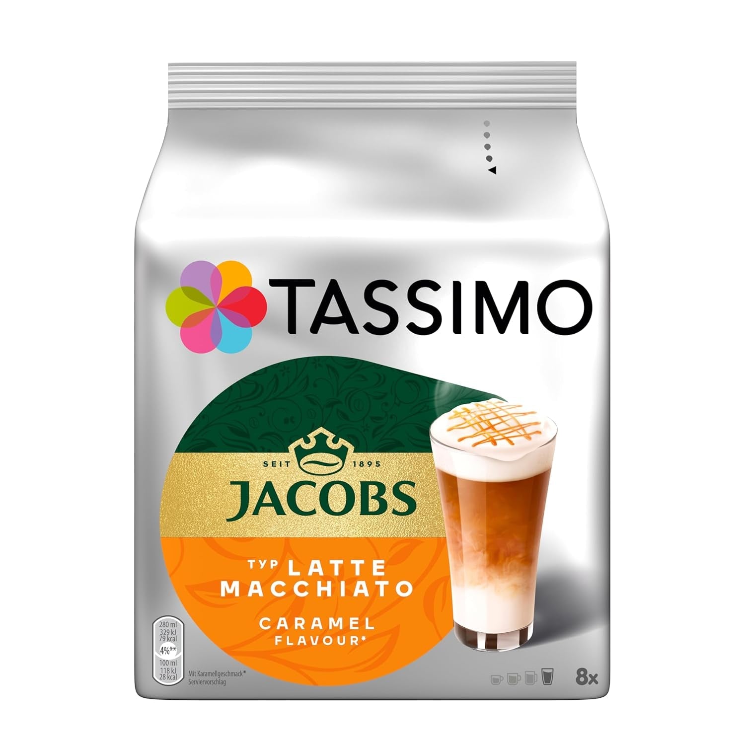 Tassimo Kapseln Jacobs Typ Latte Macchiato Caramello, 5 x 8 cialde, 40 Kaffeekapseln