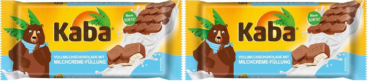 Barretta di cioccolato ripiena di cioccolato al latte intero e crema al latte Kaba, barretta di cioccolato fondente da 90 g con crema al latte leggera e sapore originale Kaba (confezione da 2)