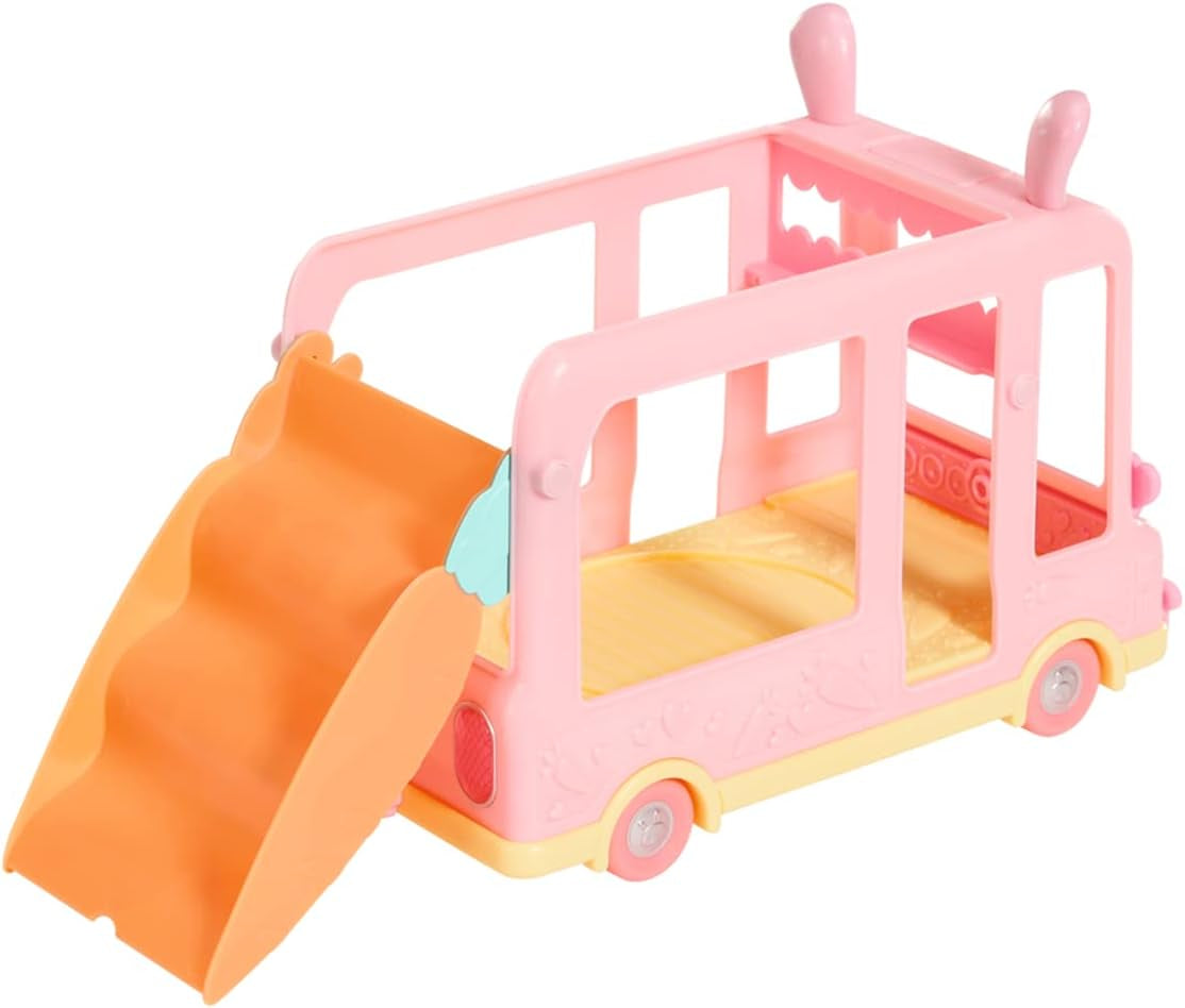 BABY nato 904763 Baby Surprise Bus - mini autobus giocattolo rosa con 2 bambole esclusive, passeggino triplo, altalena, giostra, scivolo e altalena tripla.