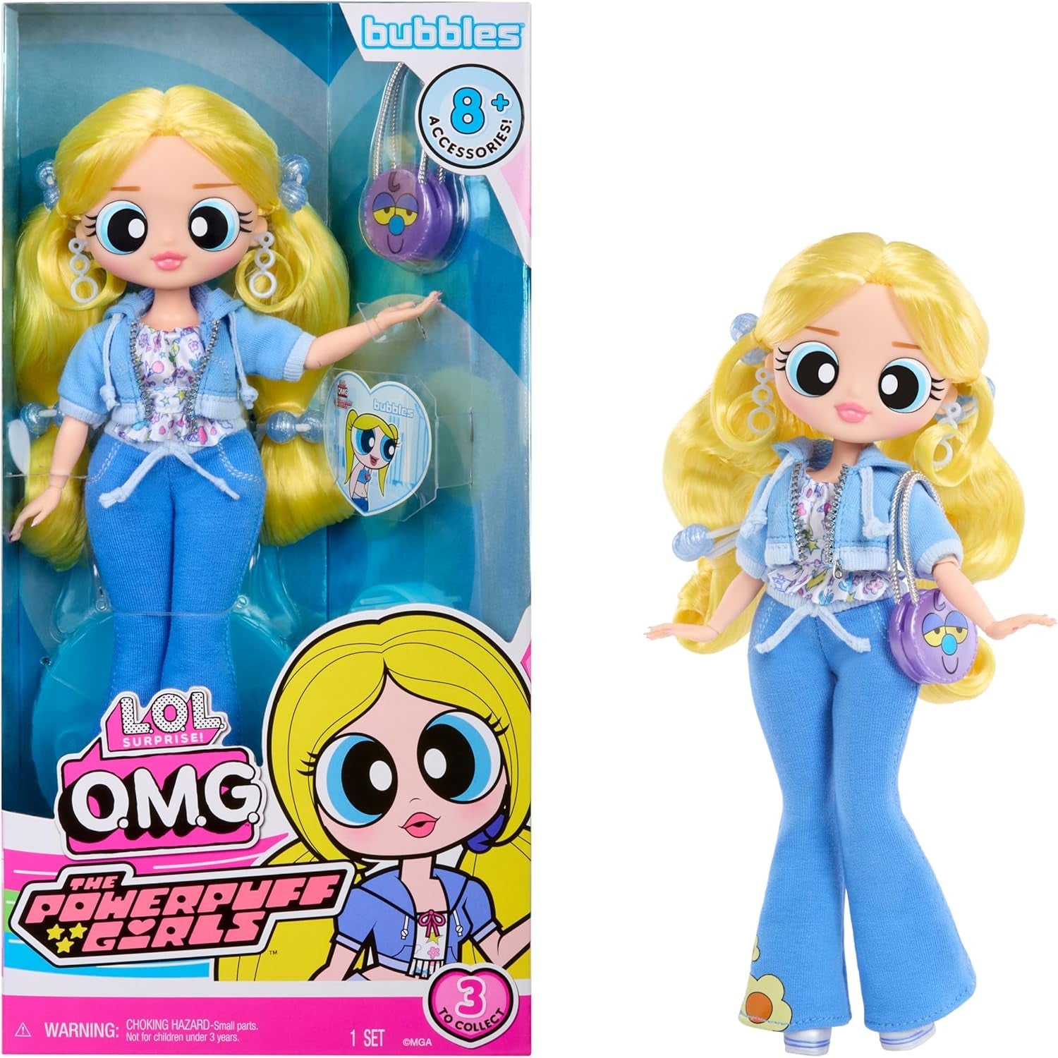 LOL. Sorpresa! OMG The Powerpuff Girls Puppe - Bubbles - Contiene 1 Modepuppe, vestito incluso e accessori, 3 zum Sammeln