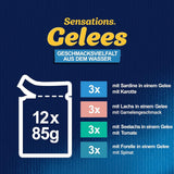 Felix Sensations Cibo umido per gatti in gelatina, mix di pesci assortiti, confezione da 6 (6 x 12 buste da 85g ciascuna)