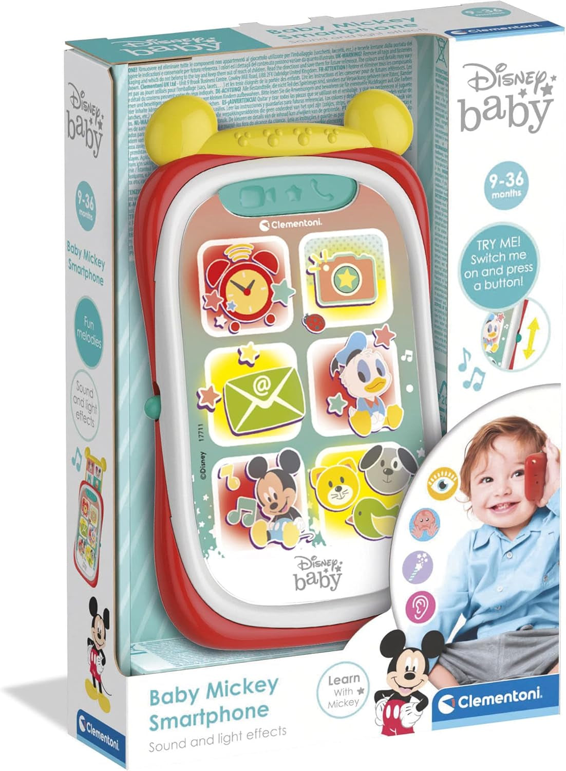 Clementoni 17711 Disney Baby Baby Topolino Smartphone, Cellulare per Bambini con Effetti Luminosi e Sonori, Giocattolo Interattivo per Bambini 9-36 Mesi, M, Multicolore Bebe Toys Naty Shop