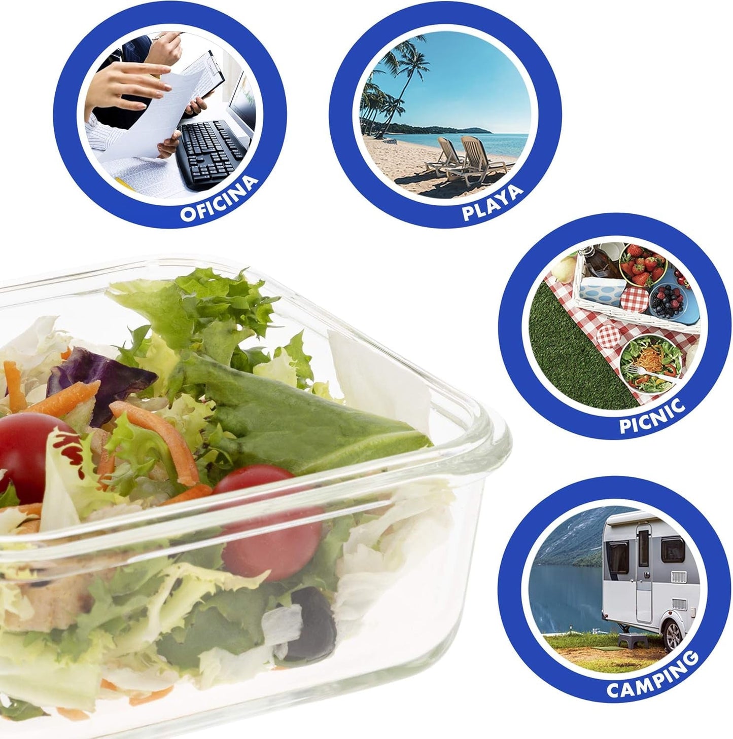 Max Home Confezione da 8 contenitori ermetici in vetro per microonde, portapranzo in vetro, contenitori per alimenti richiudibili, contenitori per alimenti con coperchio trasparente da 550 ml (16538) Scatole per la conservazione degli alimenti Naty Shop