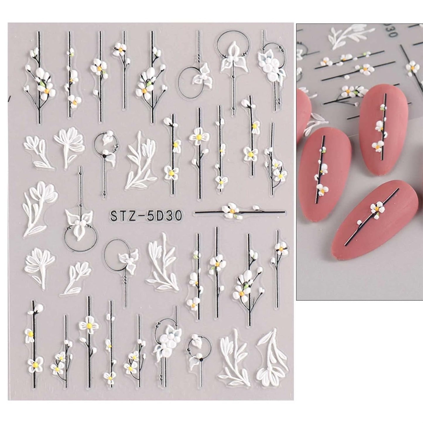 JMEOWIO 3D Nagelsticker Frühling Blume Nail Art Sticker Selbstklebend Nagelaufkleber 5D Stereoscopic Buntes Sommer Blumen Dekoration Nageldesign Zubehör 4 Blatt