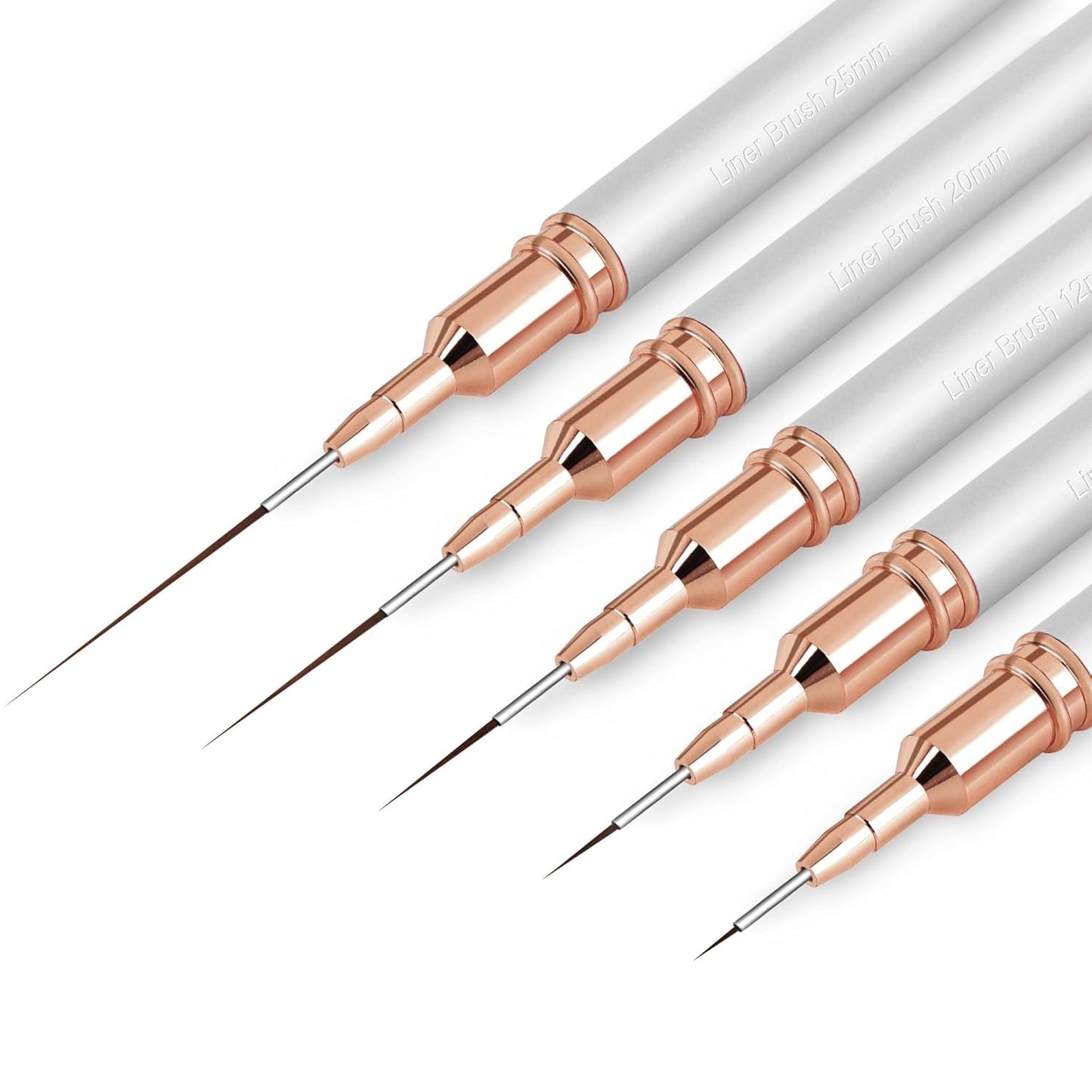 Pennelli per unghie, 5 pezzi Pennelli per contorno unghie, Set di pennelli per pittura, Strumento per disegnare la punta delle unghie per linee lunghe, Dettagli sottili, Disegno fine nelle dimensioni 6/9/12/15/18 mm, Nero