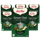 Yogi Tea Green Chai, tè speziato ayurvedico biologico, miscela di cannella, menta, tè verde, zenzero, cardamomo e chiodi di garofano, 6x17 bustine di tè (102 bustine di tè in totale)