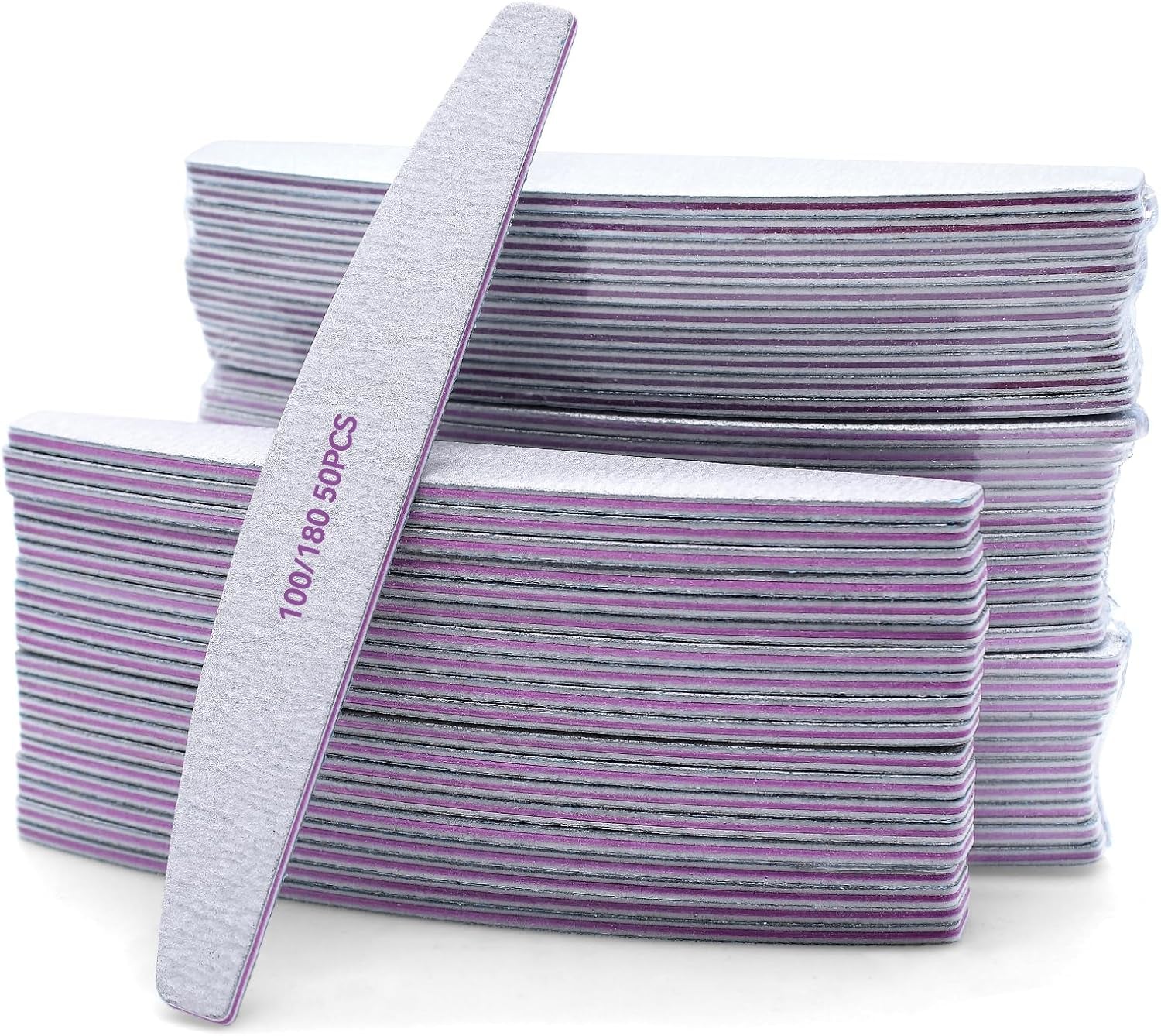50 Stück Nagelfeile 100/180, Halbmond Nagelfeilen Für Gelnägel, Doppelseitige Nagelfeilen Set, Lima per unghie, Lima per unghie usa e getta per Nagelstudios DIY Nail Art Zuhause, Weiß