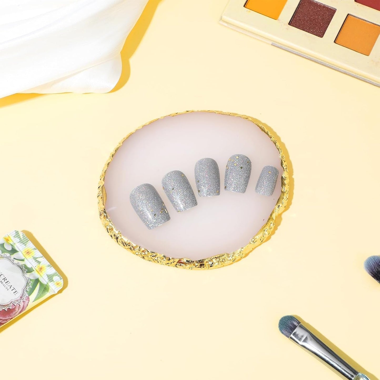Harz Nail Art Palette, Maniküre Gemalt Palette, Goldener Rand Nagelleck Palette, Nail Art Make up Palette Display Fach Nagel DIY Zubehör (Bianco)