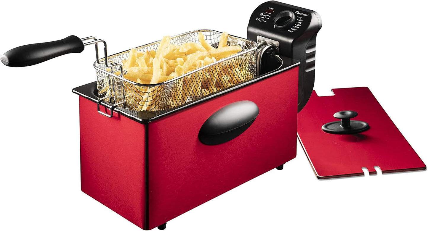 Friggitrice ad olio Bestron con tecnologia zona fredda, 3,5 litri, 2000 watt Elettrodomestici Naty Shop Red Single