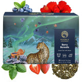 Blooms & Leopard Bustine di tè verde premium - Miscela di bacche boreali con ibisco, mirtillo, fragola e menta verde - 20 bustine di tè piramidali per tè caldo o freddo