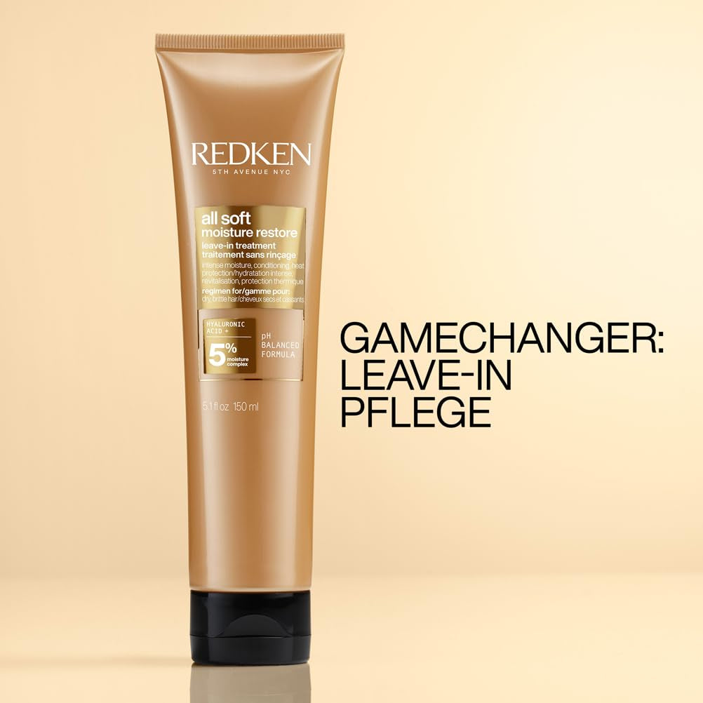 Maschera per capelli Redken con acido ialuronico per capelli secchi, anticrespo e protezione dal calore fino a 230°C, maschera senza risciacquo All Soft Moisture Restore, 1 maschera per capelli Naty Shop da 150 ml