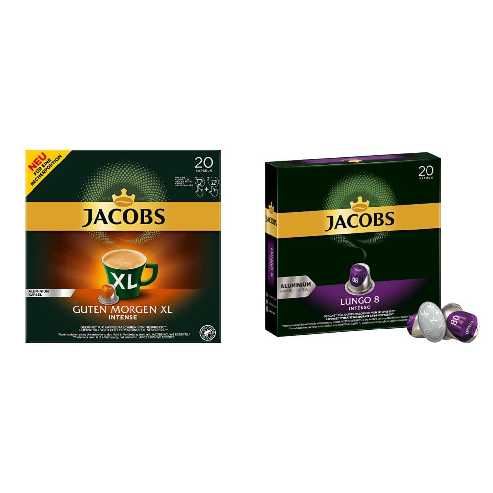 Jacobs Kaffeekapseln Guten Morgen XL Intense - 10er Pack (10 x 20 Getränke) & Kaffeekapseln Lungo Intenso, Intensität 8 von 12, 200 Nespresso®* compatibile Kapseln, 10 x 20 Getränke