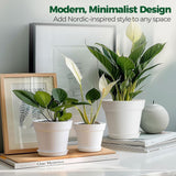 T4U Vaso da Fiori in Plastica con Sottovaso da 16 cm, Set di 6 Vasi per Erbe in Plastica con Fori di Drenaggio Multipli, Vaso Rotondo per Piante Succulente da Interno e da Balcone, Cactus, Bianco