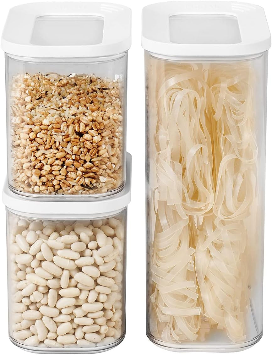 Mepal Set di 3 barattoli con coperchio - Contenitore per alimenti rettangolare - Organizer da cucina in plastica - Contenitore ermetico - 1x 2000 ml e 2x 1000 ml - Scatole bianche per alimenti Naty Shop Set bianco da 3 pezzi