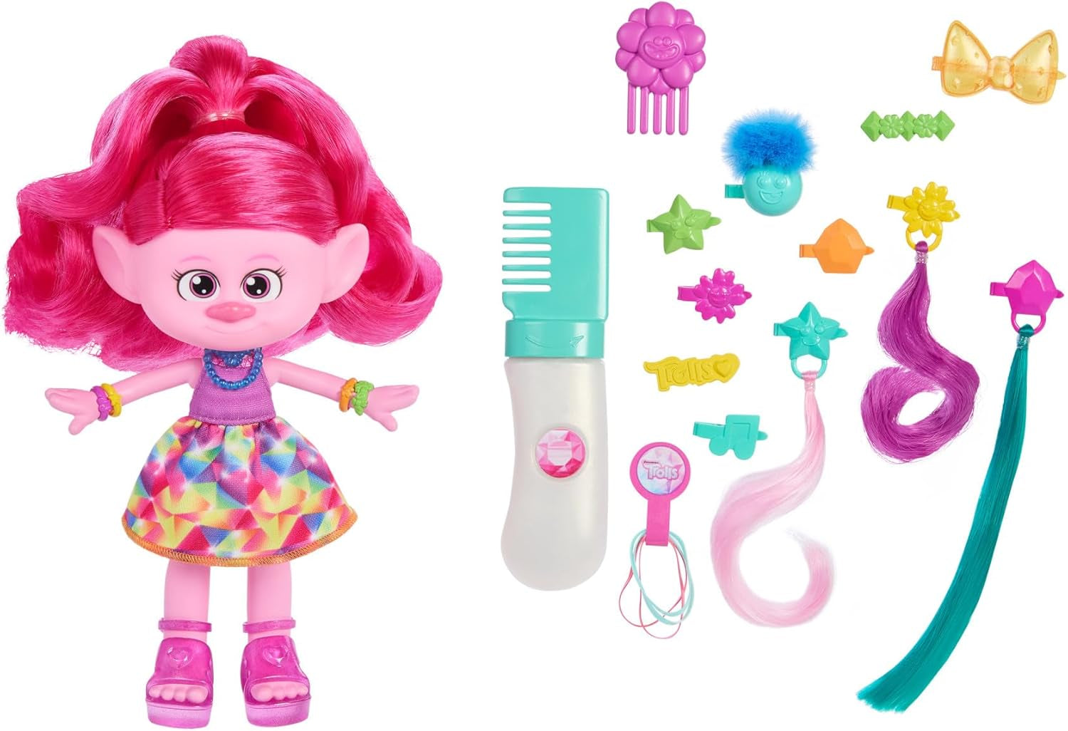 Mattel DREAMWORKS TROLLS Together Strong - Bambola alla moda Queen Poppy per capelli - 15+ accessori, pettine glitterato, gel glitterato lavabile, dai 3 anni in su, HNF25 Naty Shop Queen Poppy Dolls