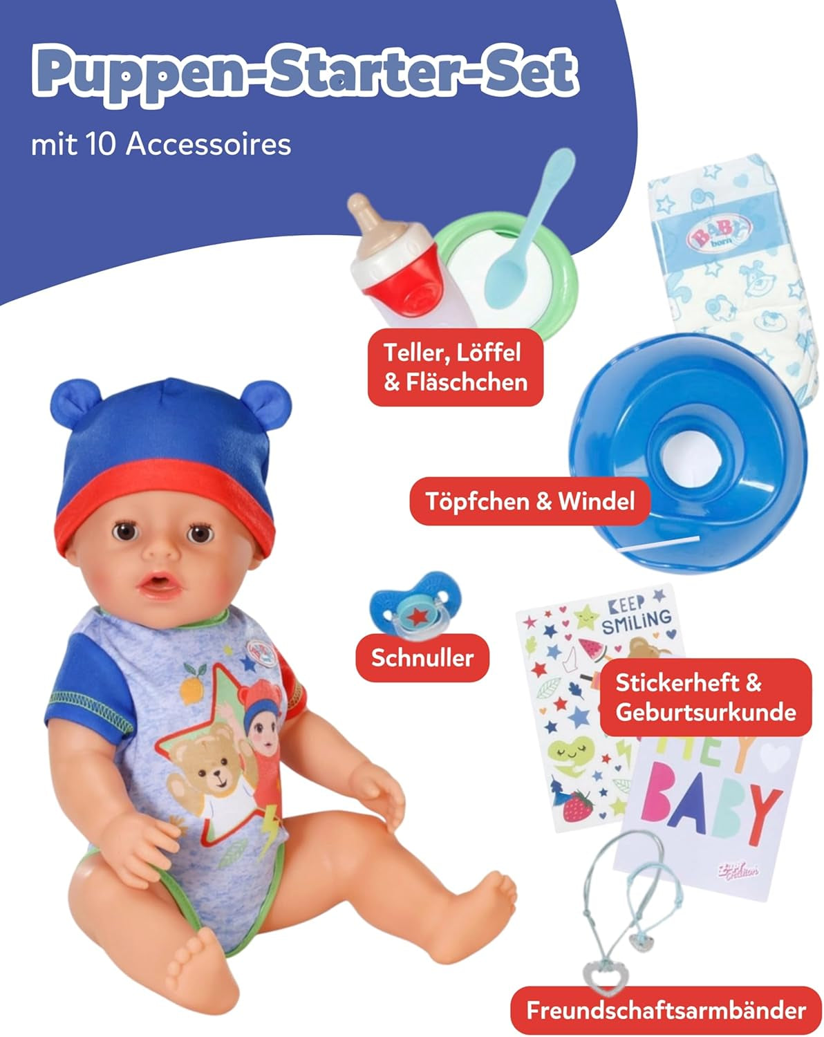 BABY Born Jonas - bambola baby 43 cm - 10 funzioni inclusi accessori e materasso - Funziona completamente senza batterie - Adatto a bambini dai 3 anni in su