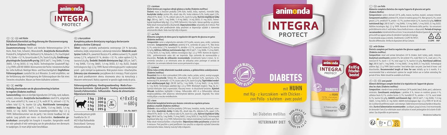 animonda INTEGRA PROTECT alimento umido per gatti diabetici con cuccioli (8 x 85 g), consigliato dai veterinari per il diabete, alimento dietetico completo per gatti adulti, sviluppato insieme ai veterinari.