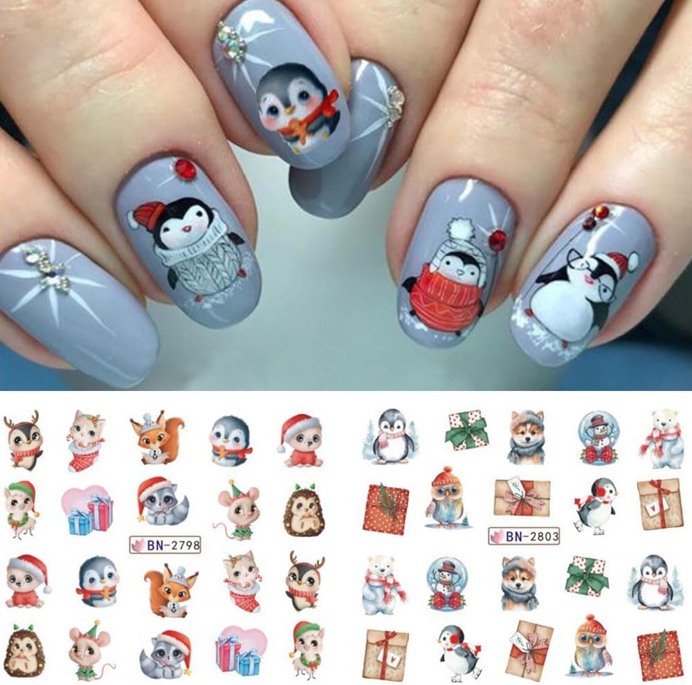 Adesivi per unghie natalizi 3D Trasferimento acqua autoadesivo Albero di Natale Fiocco di neve Alce Pinguino Nail art natalizia Disegni per unghie invernali Adesivi natalizi Accessori per unghie