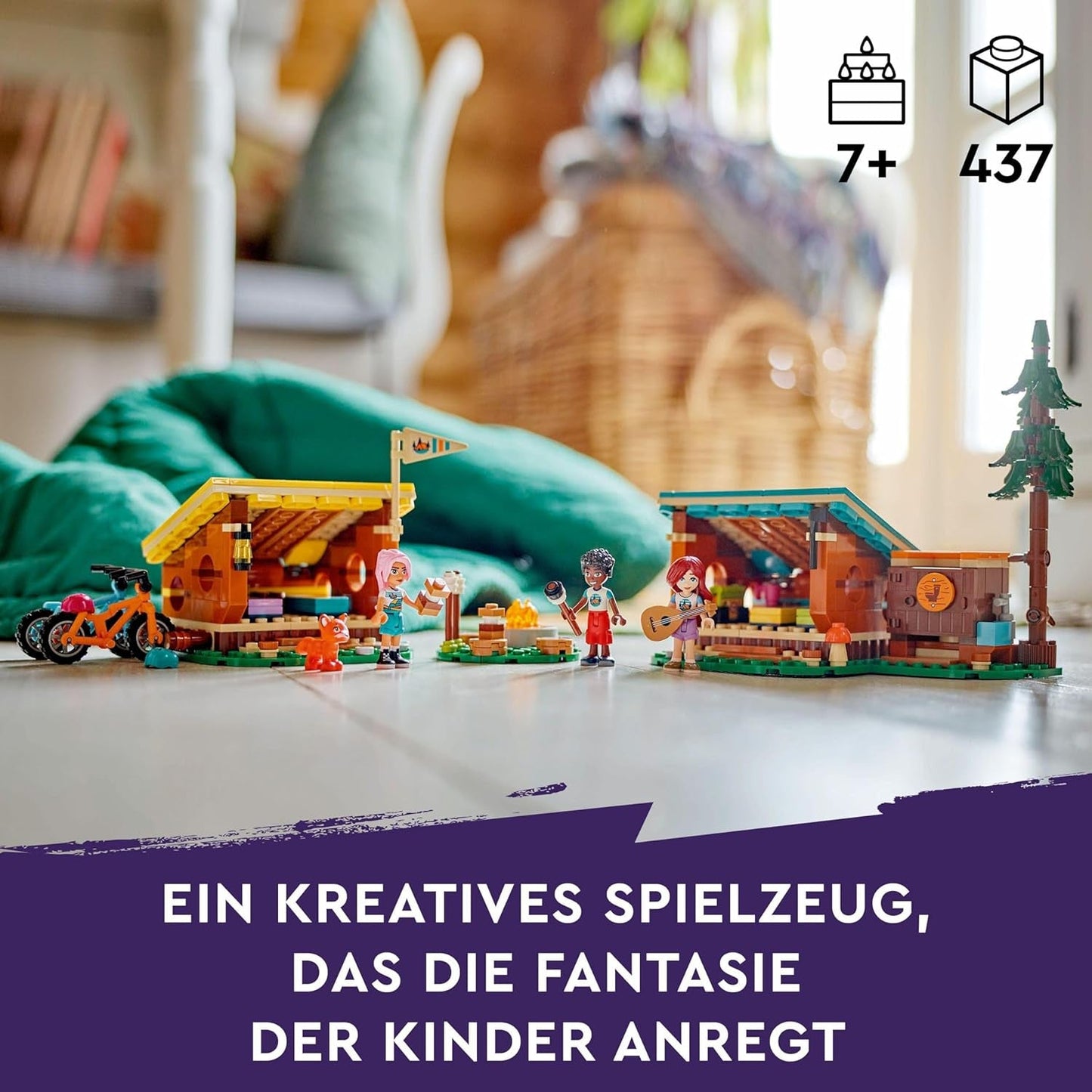 LEGO Friends Capanne accoglienti al campo avventure, set da gioco per giochi di ruolo all'aperto, giocattolo per bambini per ragazze e ragazzi a partire da 7 anni con 3 personaggi e volpe, giocattolo da campeggio 42624 Set da costruzione Besuche den LEGO-Store