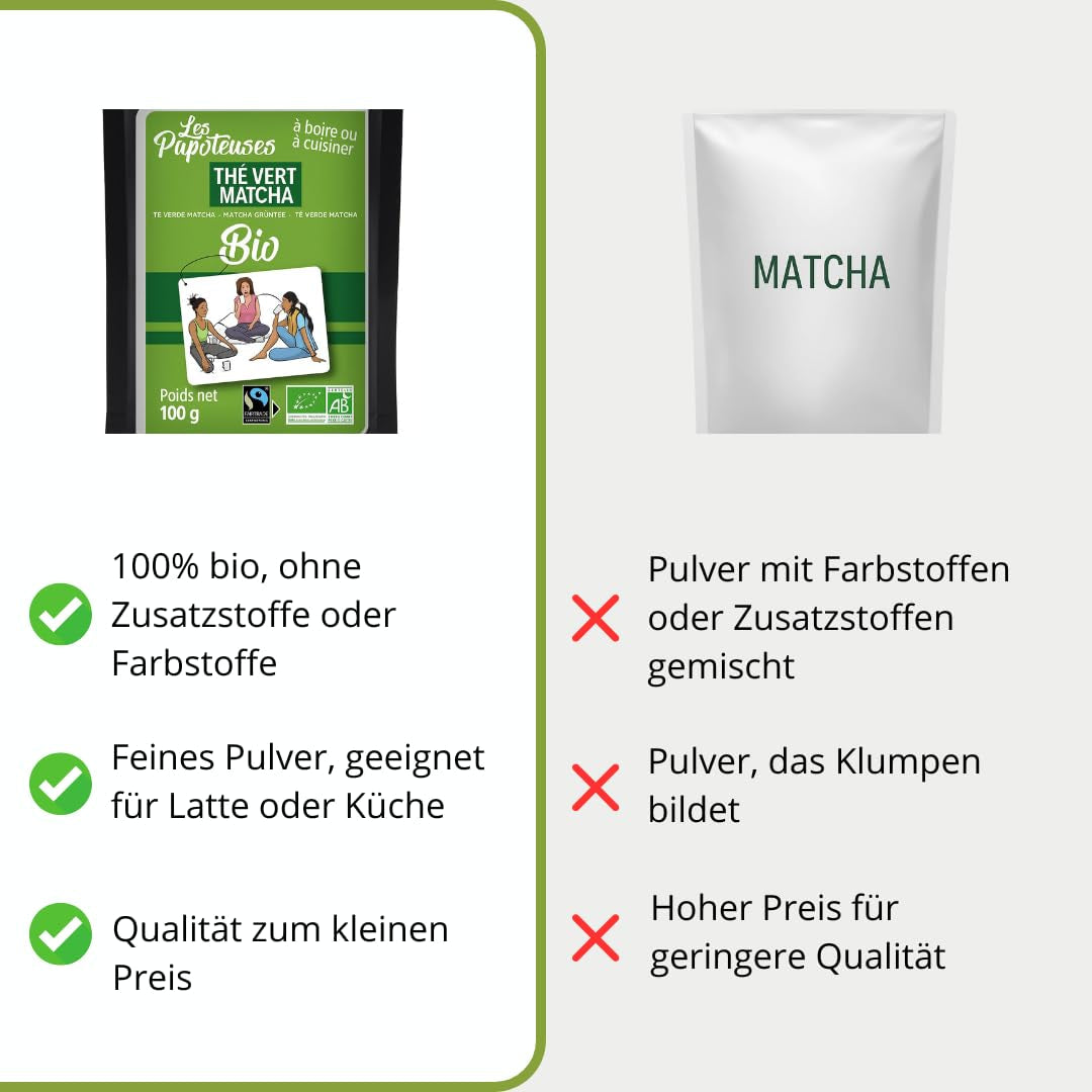 | Matcha biologico in polvere 100 g | Grado cerimoniale in polvere di tè verde Matcha | 100% naturale e di prima qualità | Tè disintossicante | Compatibile con set Matcha, stelo, ciotola e bicchiere.