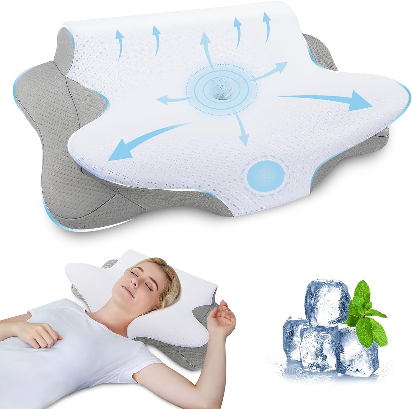 SAHEYER Cuscino per il collo 2 in 1 Cuscino ergonomico per il supporto del collo e cuscino per il collo Cuscino ortopedico per chi dorme sul fianco Cuscino in memory foam per chi dorme sul fianco Schiena e stomaco Cuscini cervicali ortopedici Naty Shop Grigio