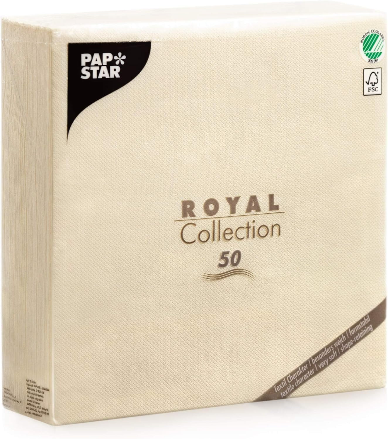 Tovaglioli Papstar, collezione Champagne Royal Tovaglioli velina 1/4, dimensioni 40 x 40 cm, 1 confezione da 50 pezzi, champagne/crema