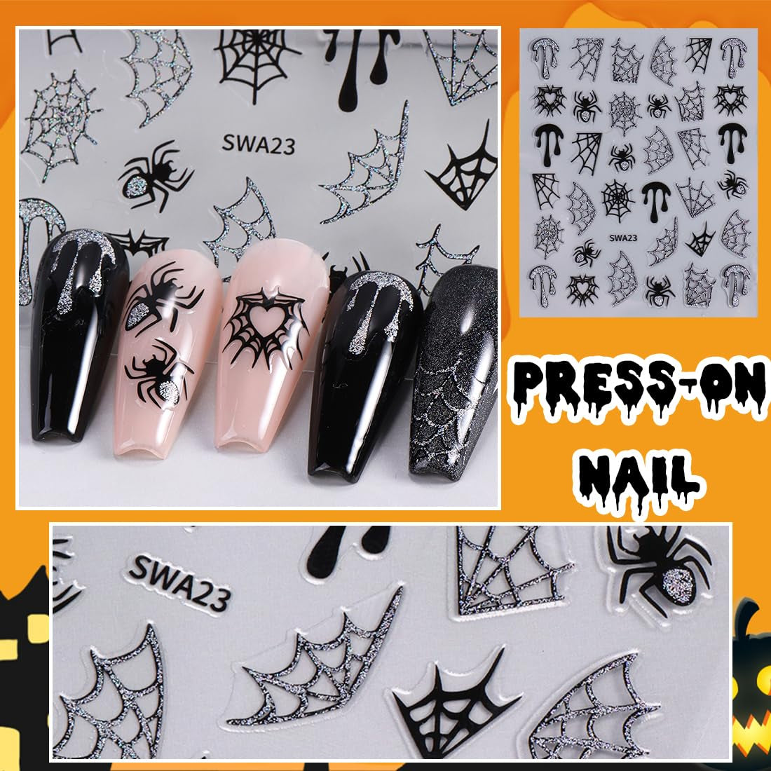 5 adesivi per unghie 3D di Halloween, adesivi per unghie stereoscopici 5D, decorazioni per unghie, accessori per il design delle unghie