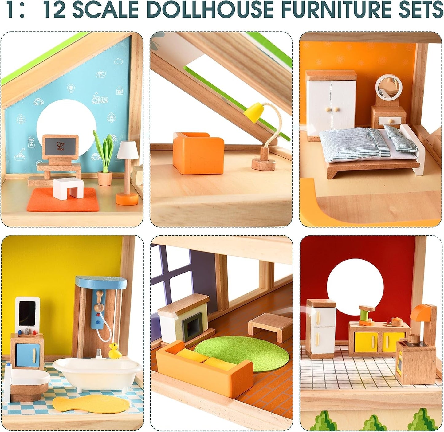 Casa delle bambole Hape Four Seasons - pluripremiata casa delle bambole in legno a tre piani con mobili, accessori, scale scorrevoli e tetto reversibile per tutte le stagioni, per bambini dai 3 anni in su