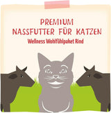 MjAMjAM - Cibo umido premium per gatti - Pacchetto benessere Manzo, confezione da 12 (12 x 125 g), senza cereali con carne extra