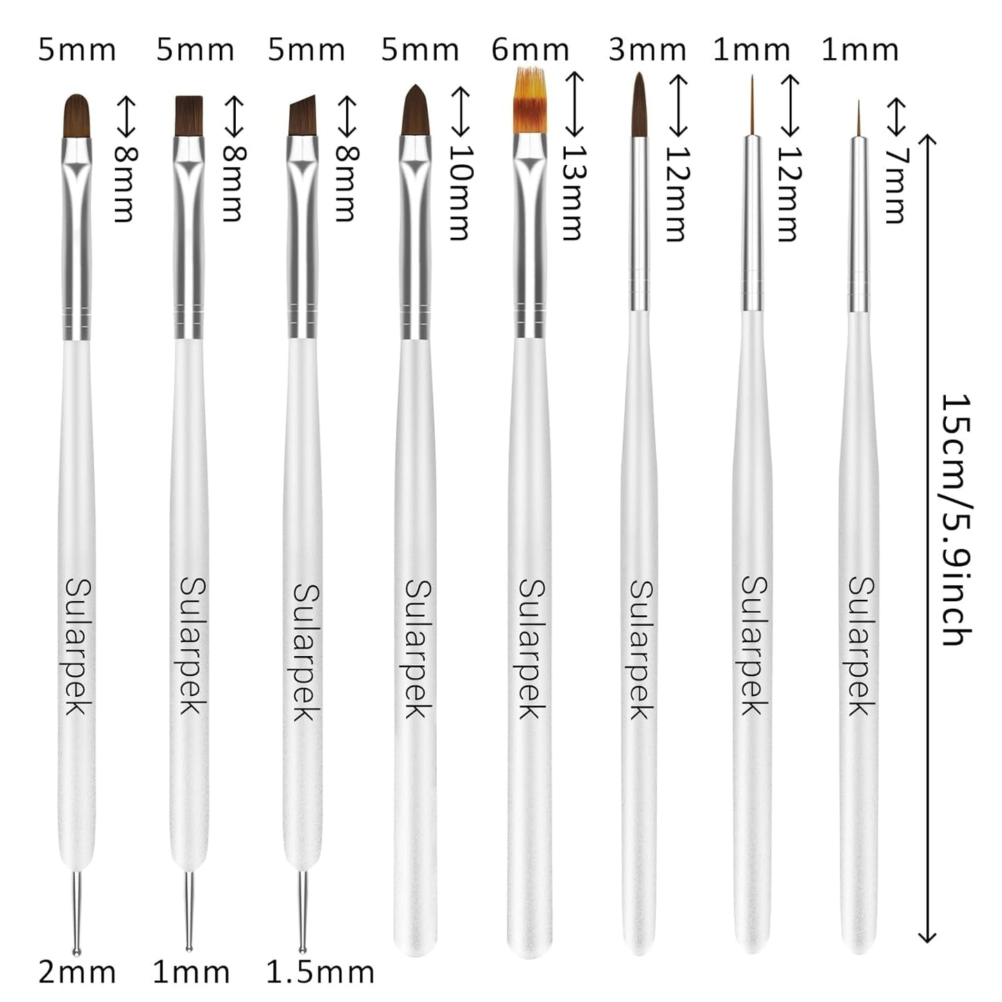 Sularpek 8 Stück Nagel Pinsel Set, Pinsel per Gelnägel, Nageldesign Pinsel, Nail Art Dotting Tools, Nailart Pinsel per Gel Acryl Nägel Nailart