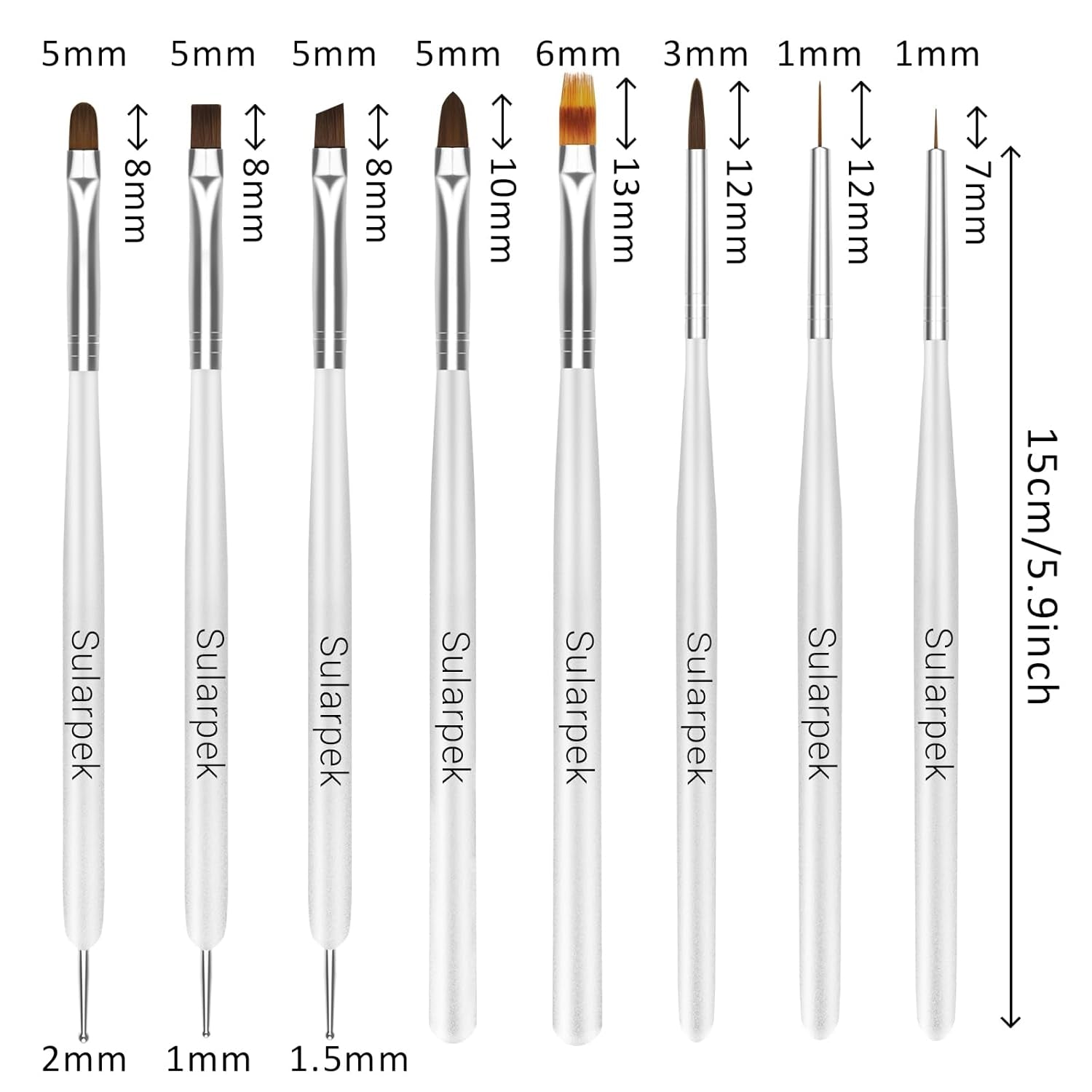 Sularpek 8 Stück Nagel Pinsel Set, Pinsel per Gelnägel, Nageldesign Pinsel, Nail Art Dotting Tools, Nailart Pinsel per Gel Acryl Nägel Nailart