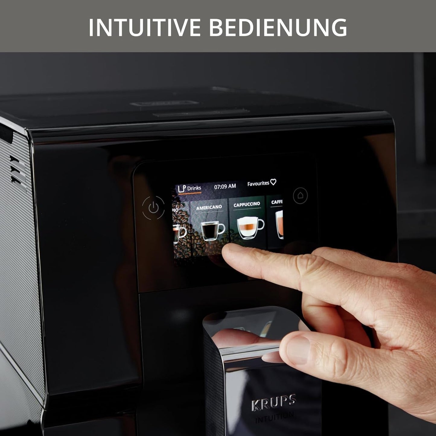 Macchina per caffè espresso completamente automatica Krups Intuition Preference con funzionamento simile a uno smartphone, touch screen a colori da 3,5", tecnologia Smart Slide, sistema di illuminazione intuitivo, 11 bevande, contenitore del latte, EA873810