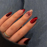Moonglow Unghie Finte Magnetiche Corte, Occhi di Gatto Glitter Rosa Mandorla Sfumato Rosso con Colla, Unghie Artificiali Fototerapia Glitter Rosa Rosso Ombre per Donne e Ragazze