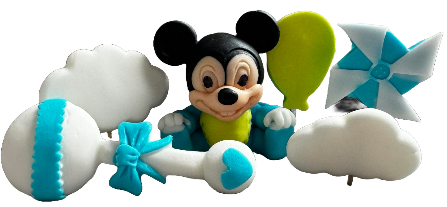 Set 6 decorazioni in zucchero commestibile, Decorazioni in Pasta di Zucchero Topolino Naty Shop